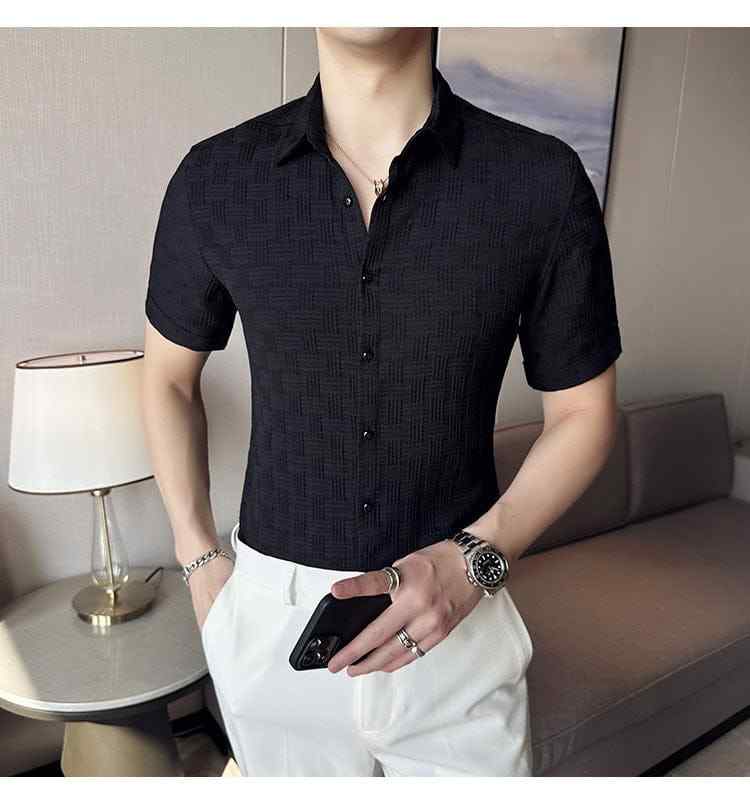 Men’s Black Slim Fit Textured Short Sleeve Shirt