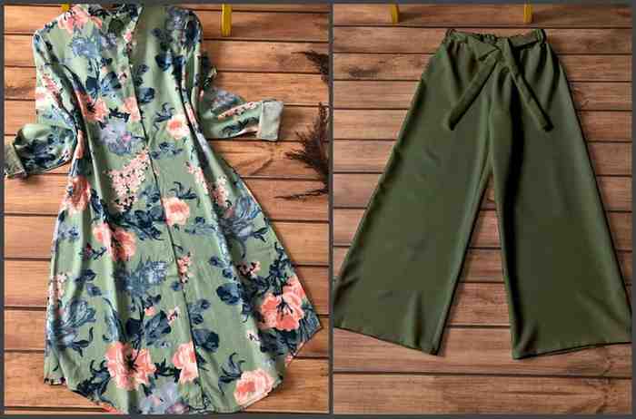 Green Floral Print Kurti with Matching Palazzo Set