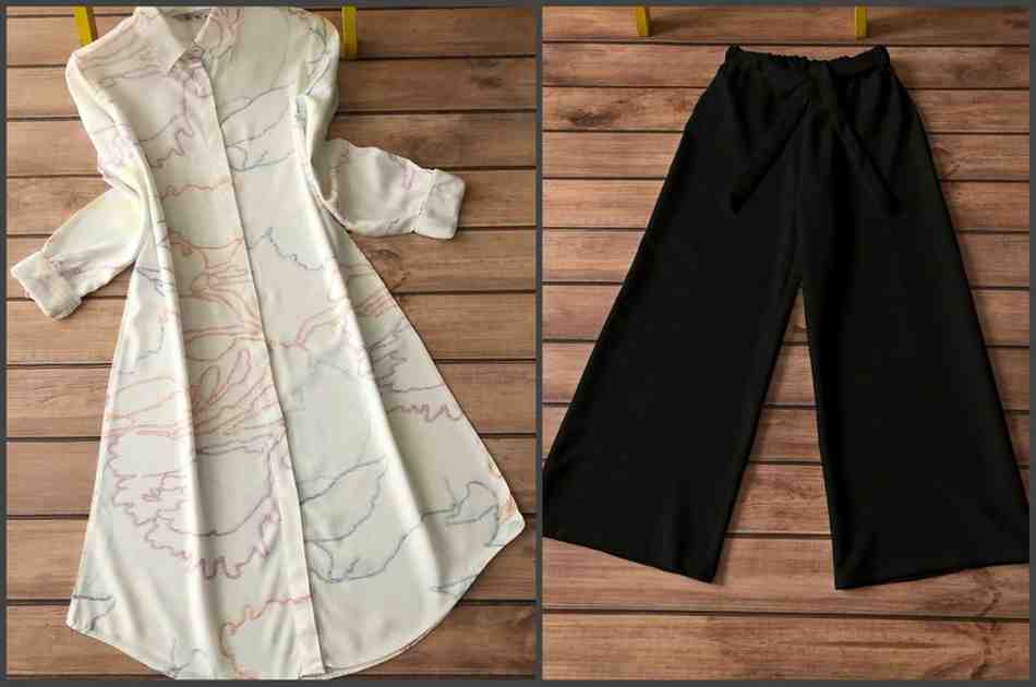 White Abstract Line Kurti with Black Palazzo Set