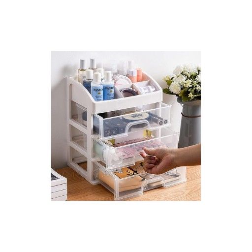 Makeup Organizer with 1 Drawer Storage Unit | Large Capacity Clear Display case for Jewelry, Cosmetics, Makeup and Desktop Units | 3 Layer