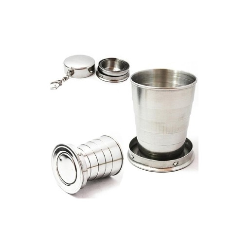 Folding Stainless Steel Water Glass for Picnic Outdoor/Indoor, Water Tumbler Cup with Keychain for Lassi Lemonade Juice Milk Cold Drinks Beverage Drinking Tumbler