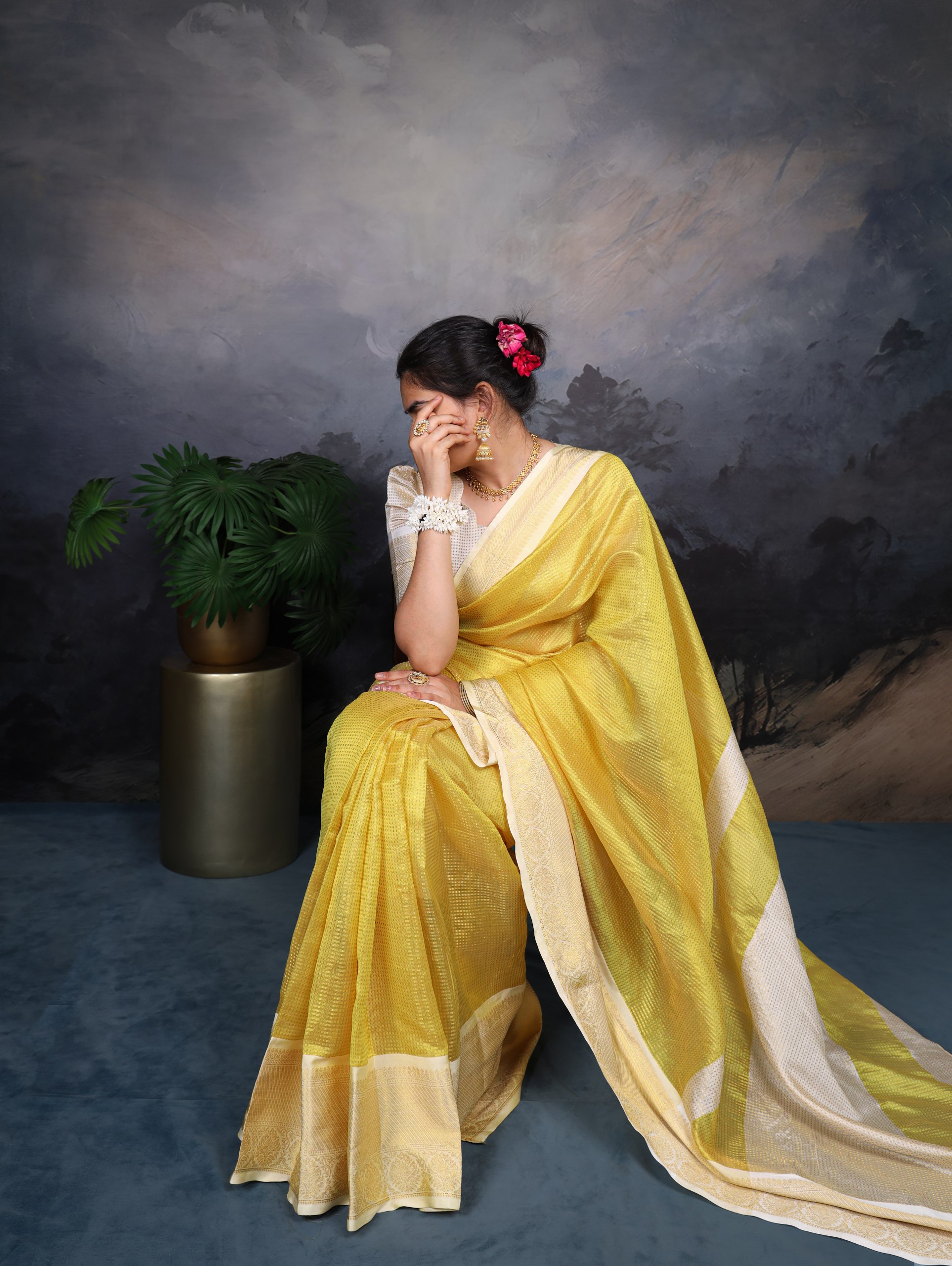 Jacquard Chex Saree with Zari Weaving